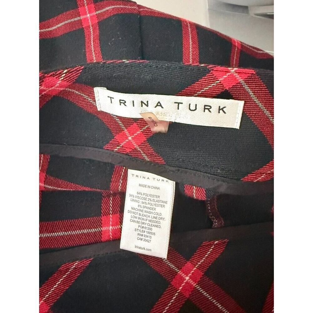 TRINA TURK Women’s Plaid Montebello Dress Ankle Pants Black & Red 6 Medium Prepp - Picture 9 of 11
